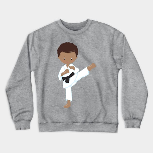 African American Boy, Karate Boy, Black Belt, Kata Crewneck Sweatshirt by Jelena Dunčević